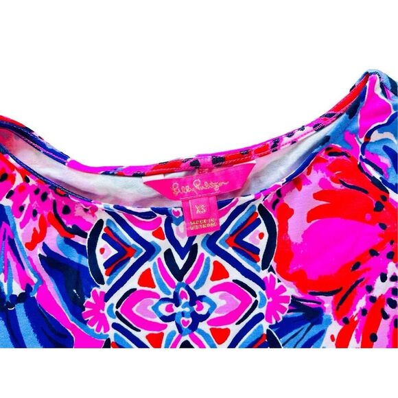 Lilly Pulitzer Ophelia‎ Plumeria Pink in Hollidaze Knit Swing Dress XS Colorful - Picture 3 of 11